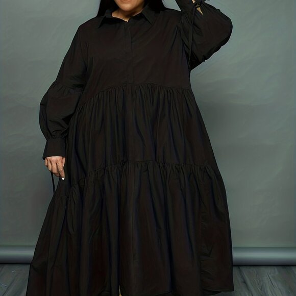 Women's Casual Ruffle Long Sleeve Shirt Dress White Loose Maxi Dress - Picture 9 of 11